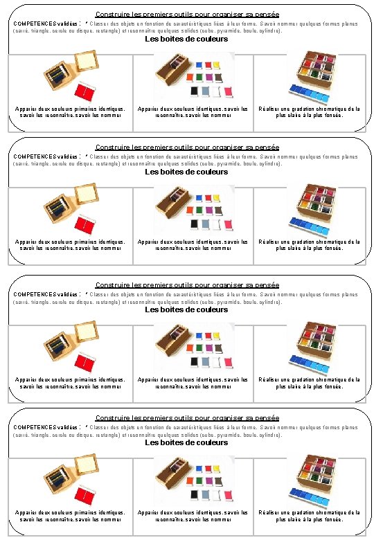 Construire les premiers outils pour organiser sa pensée COMPETENCES validées : * Classer des