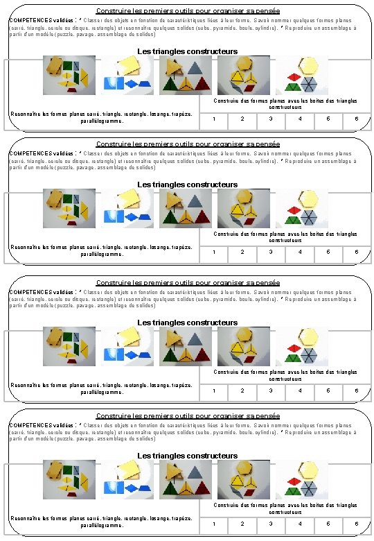 Construire les premiers outils pour organiser sa pensée COMPETENCES validées : * Classer des