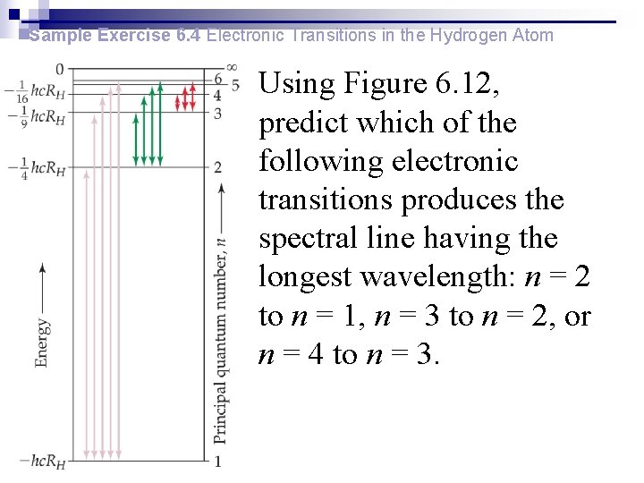 Sample Exercise 6. 4 Electronic Transitions in the Hydrogen Atom Using Figure 6. 12,