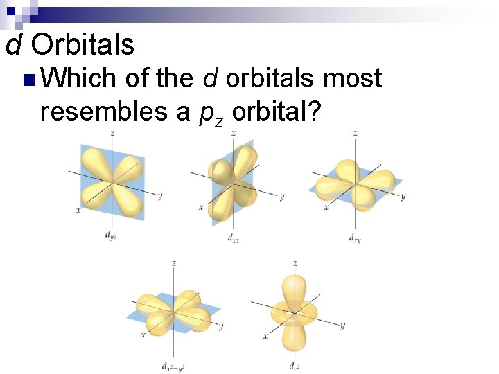 d Orbitals n Which of the d orbitals most resembles a pz orbital? 