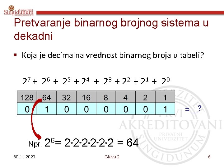 Pretvaranje binarnog brojnog sistema u dekadni § Koja je decimalna vrednost binarnog broja u