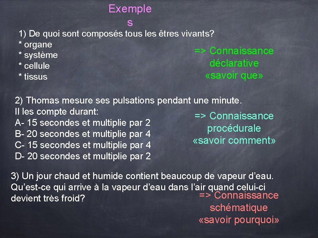 Exemple s 1) De quoi sont composés tous les êtres vivants? * organe =>