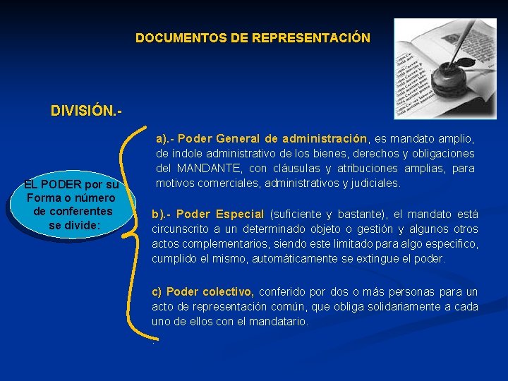 DOCUMENTOS DE REPRESENTACIÓN DIVISIÓN. - a). - Poder General de administración, administración es mandato