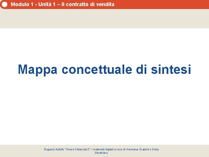 Modulo 1 - Unità 1 – Il contratto di vendita Mappa concettuale di sintesi