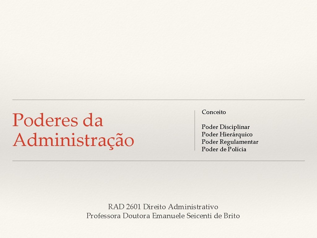 Poderes da Administração Conceito Poder Disciplinar Poder Hierárquico Poder Regulamentar Poder de Polícia RAD