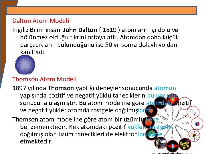 Dalton Atom Modeli İngiliz Bilim insanı John Dalton ( 1819 ) atomların içi dolu