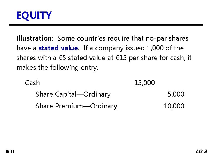 EQUITY Illustration: Some countries require that no-par shares have a stated value. If a