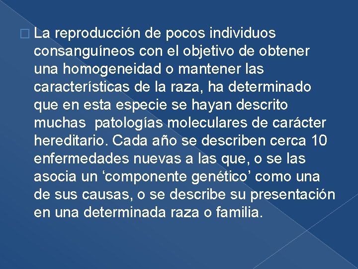 � La reproducción de pocos individuos consanguíneos con el objetivo de obtener una homogeneidad