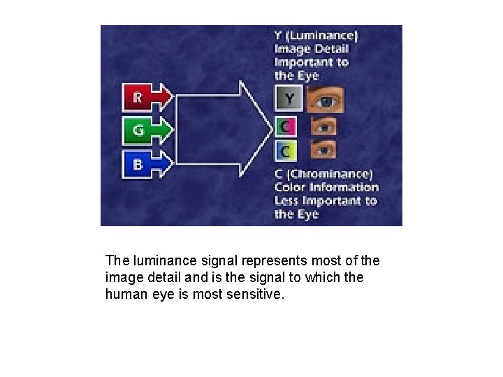 The luminance signal represents most of the image detail and is the signal to