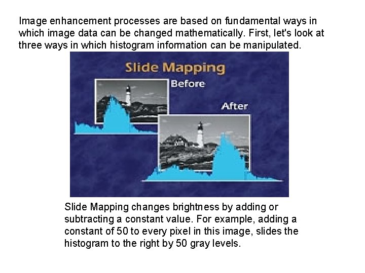 Image enhancement processes are based on fundamental ways in which image data can be