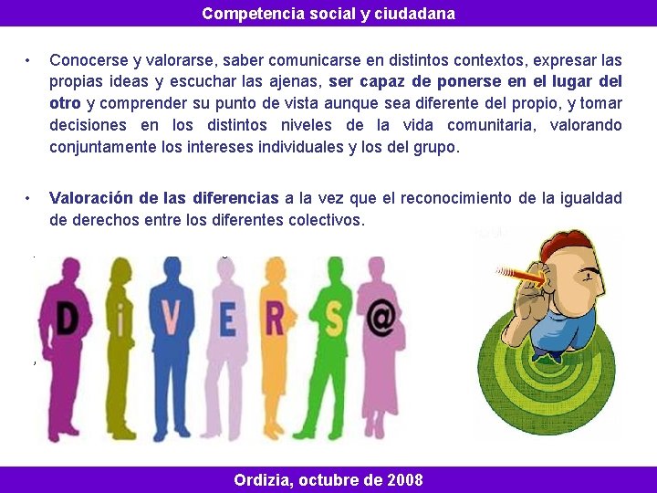 Competencia social y ciudadana • Conocerse y valorarse, saber comunicarse en distintos contextos, expresar