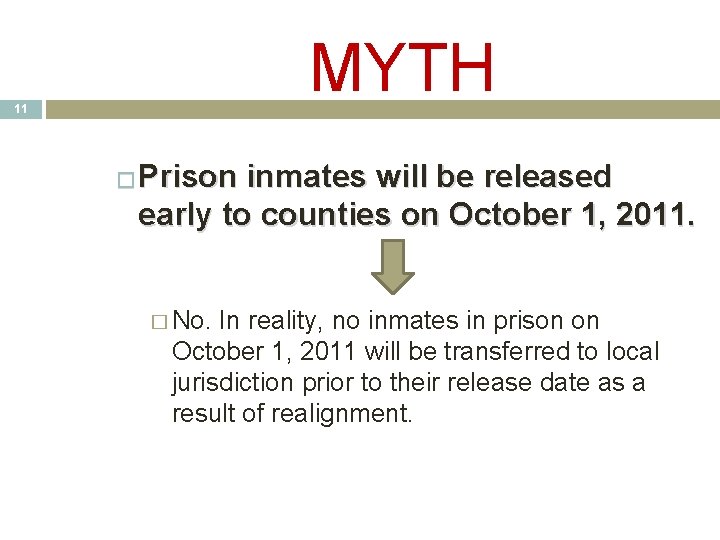 MYTH 11 � Prison inmates will be released early to counties on October 1, MYTH 11 � Prison inmates will be released early to counties on October 1,