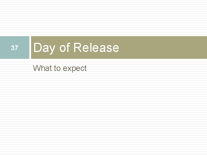 37 Day of Release What to expect 37 Day of Release What to expect