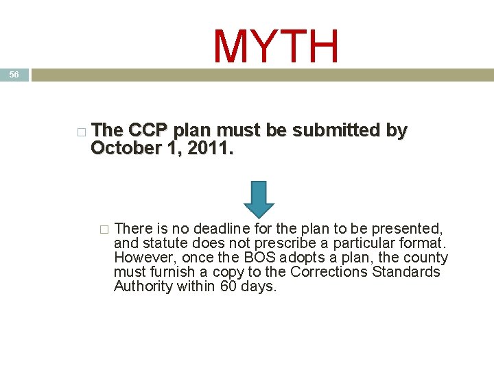 MYTH 56 � The CCP plan must be submitted by October 1, 2011. � MYTH 56 � The CCP plan must be submitted by October 1, 2011. �