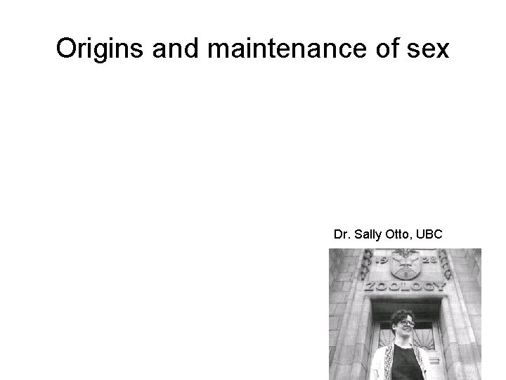 Origins and maintenance of sex Dr. Sally Otto, UBC 
