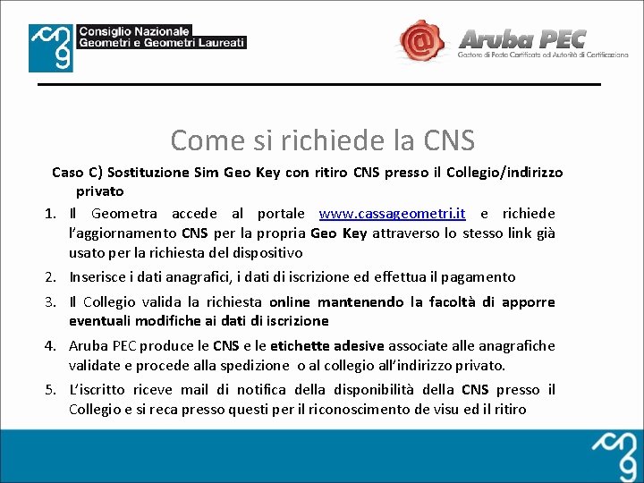Come si richiede la CNS Caso C) Sostituzione Sim Geo Key con ritiro CNS