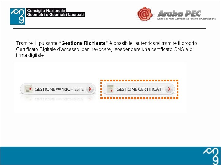 Tramite il pulsante “Gestione Richieste” è possibile autenticarsi tramite il proprio Certificato Digitale d’accesso