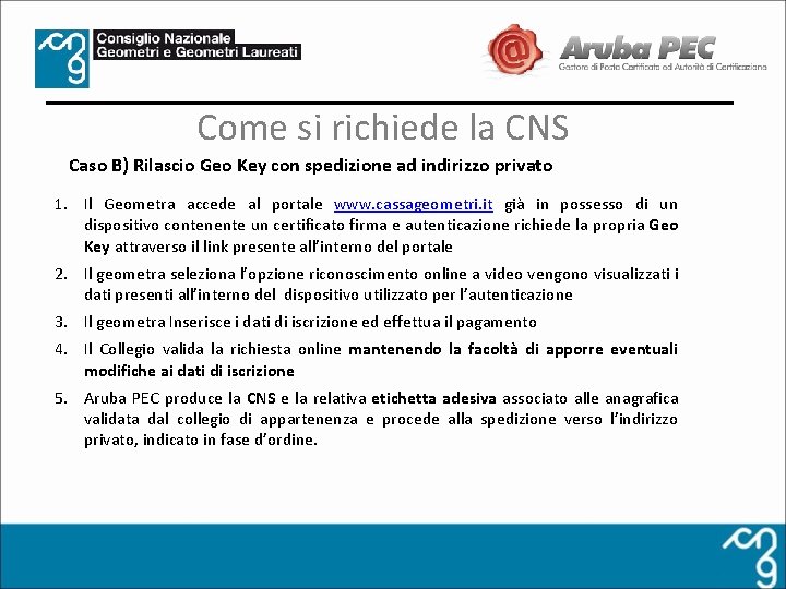 Come si richiede la CNS Caso B) Rilascio Geo Key con spedizione ad indirizzo