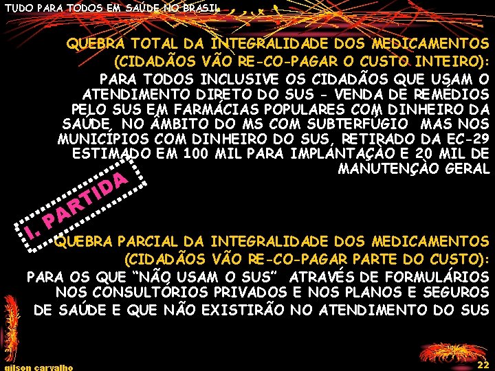 TUDO PARA TODOS EM SAÚDE NO BRASIL QUEBRA TOTAL DA INTEGRALIDADE DOS MEDICAMENTOS (CIDADÃOS