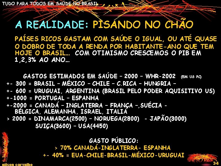 TUDO PARA TODOS EM SAÚDE NO BRASIL A REALIDADE: PISANDO NO CHÃO PAÍSES RICOS