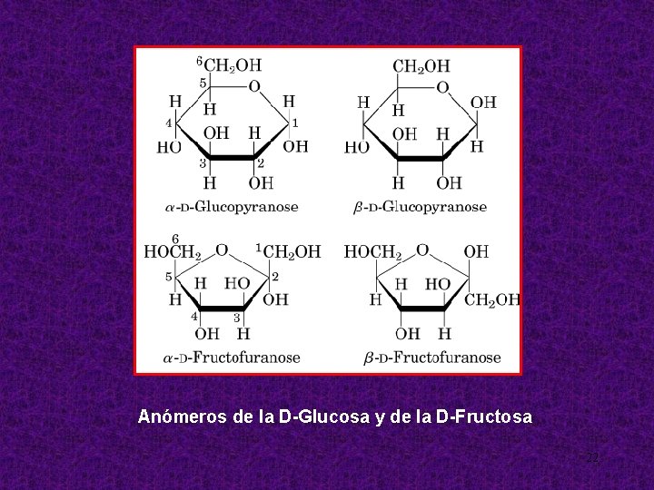 Anómeros de la D-Glucosa y de la D-Fructosa 22 