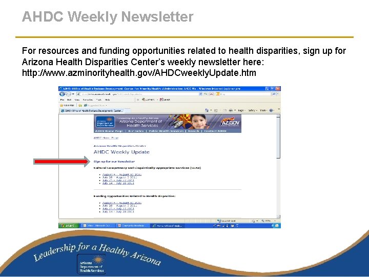 AHDC Weekly Newsletter For resources and funding opportunities related to health disparities, sign up