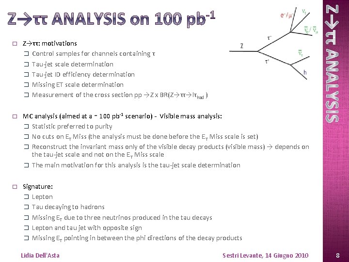 � Z→ττ: motivations � Control samples for channels containing τ � Tau-jet scale determination � Z→ττ: motivations � Control samples for channels containing τ � Tau-jet scale determination