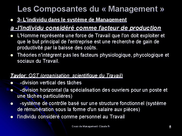 Les Composantes du « Management » l 3 - L'individu dans le système de Les Composantes du « Management » l 3 - L'individu dans le système de