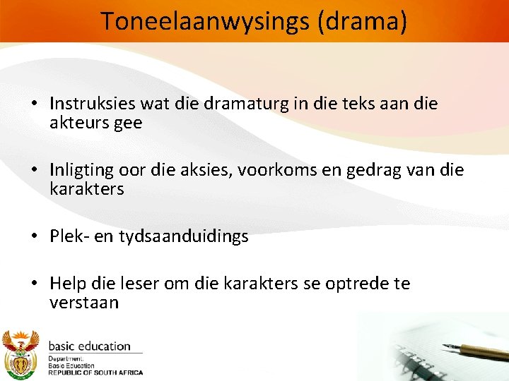 Toneelaanwysings (drama) • Instruksies wat die dramaturg in die teks aan die akteurs gee