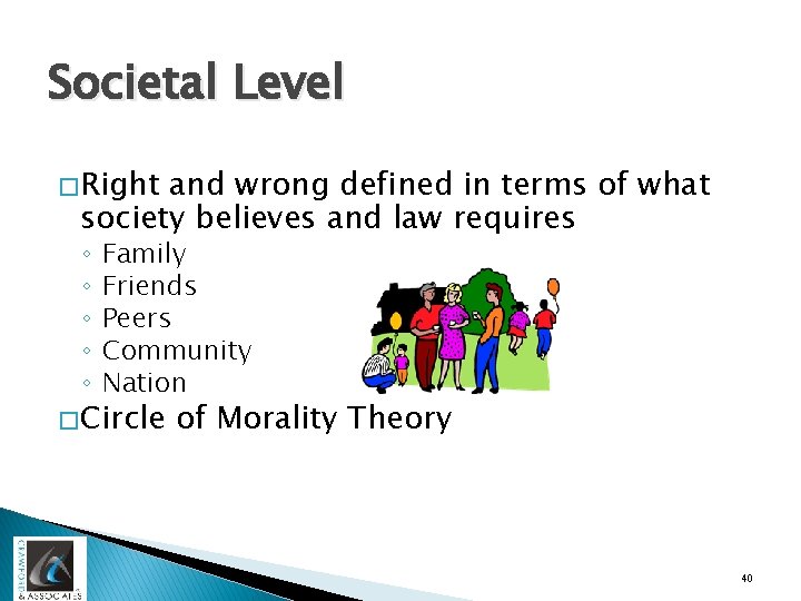 Societal Level � Right and wrong defined in terms of what society believes and