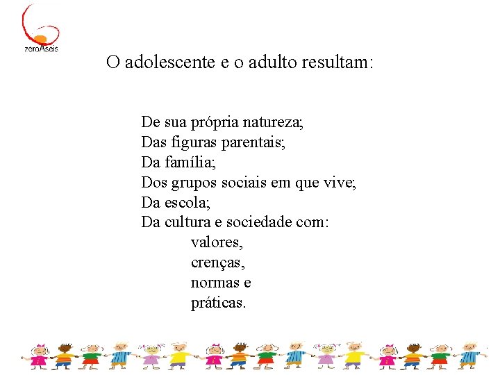 O adolescente e o adulto resultam: De sua própria natureza; Das figuras parentais; Da