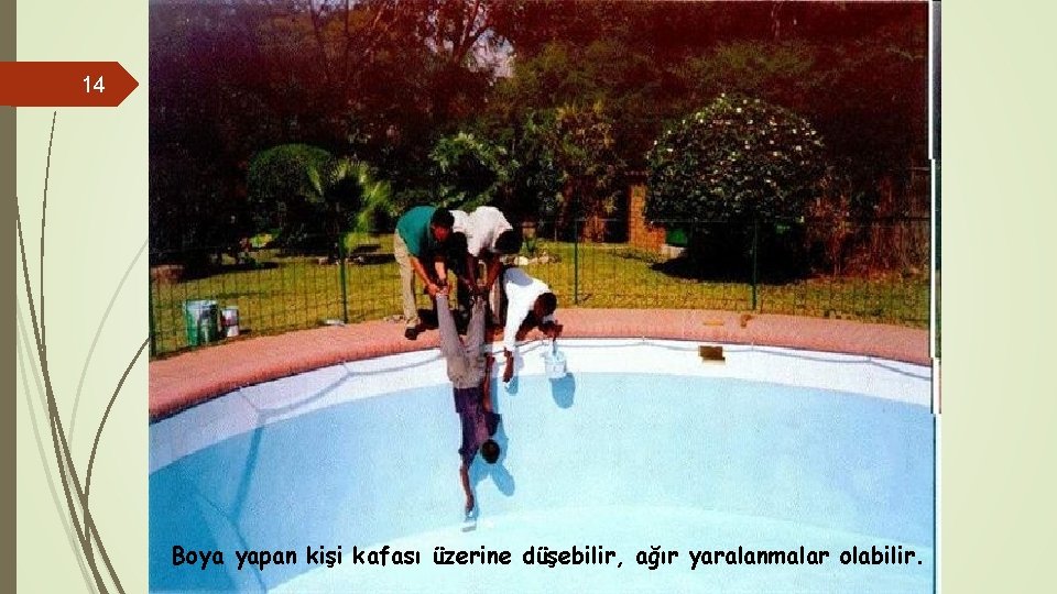 14 Boya yapan kişi kafası üzerine düşebilir, ağır yaralanmalar olabilir. 