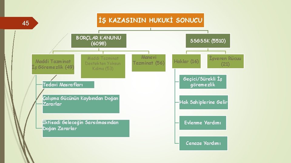 İŞ KAZASININ HUKUKİ SONUCU 45 BORÇLAR KANUNU (6098) Maddi Tazminat İş Göremezlik (49) Maddi