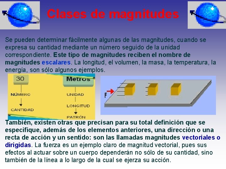 Clases de magnitudes Se pueden determinar fácilmente algunas de las magnitudes, cuando se expresa