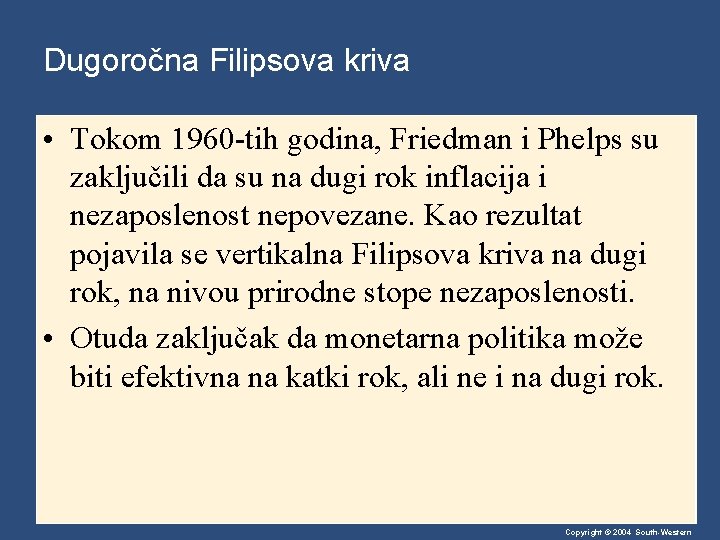 Dugoročna Filipsova kriva • Tokom 1960 -tih godina, Friedman i Phelps su zaključili da