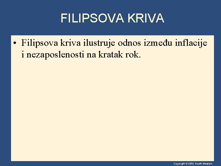 FILIPSOVA KRIVA • Filipsova kriva ilustruje odnos između inflacije i nezaposlenosti na kratak rok.