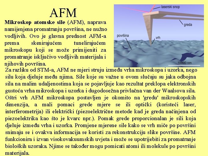 AFM Mikroskop atomske sile (AFM), naprava namijenjena promatranju površina, ne nužno vodljivih. Ovo je