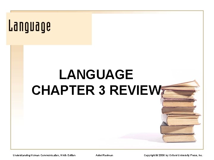 LANGUAGE CHAPTER 3 REVIEW Understanding Human Communication, Ninth Edition Adler/Rodman Copyright © 2006 by