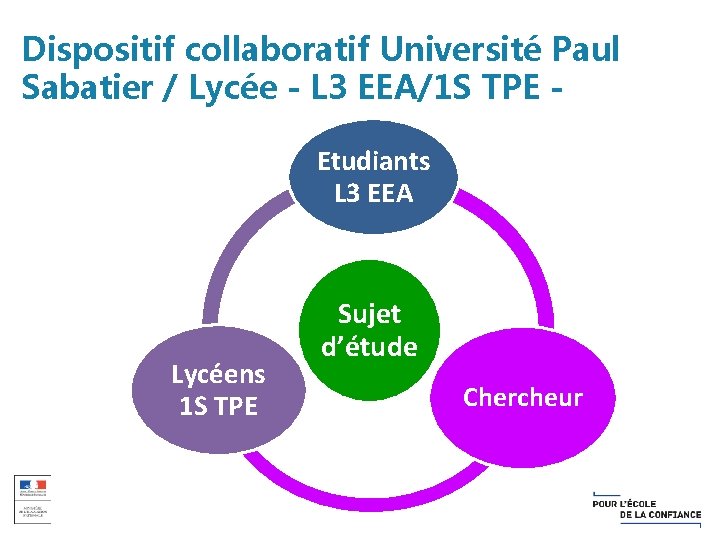 Dispositif collaboratif Université Paul Sabatier / Lycée - L 3 EEA/1 S TPE Etudiants