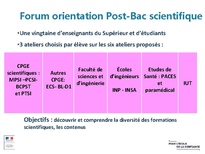 Forum orientation Post-Bac scientifique • Une vingtaine d'enseignants du Supérieur et d’étudiants • 3