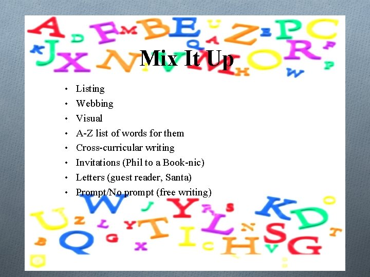 Mix It Up • Listing • Webbing • Visual • A-Z list of words