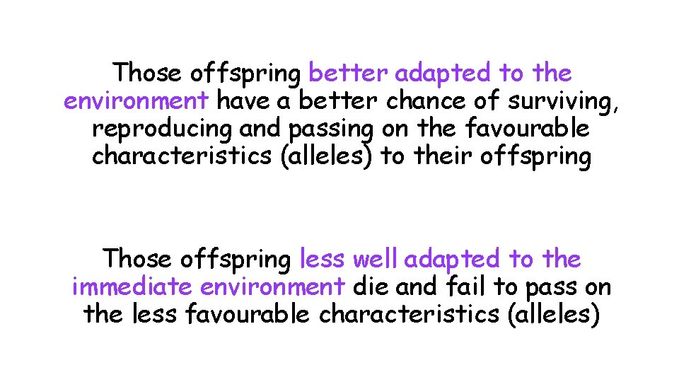 Those offspring better adapted to the environment have a better chance of surviving, reproducing