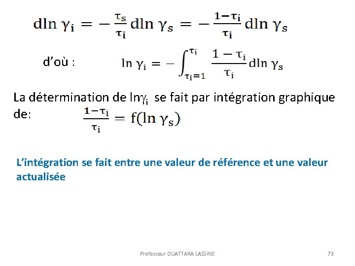  d’où : La détermination de ln i se fait par intégration graphique de: