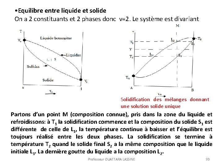  • Equilibre entre liquide et solide On a 2 constituants et 2 phases