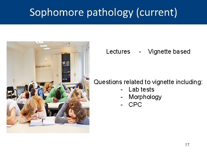 Sophomore pathology (current) Lectures - Vignette based Questions related to vignette including: - Lab