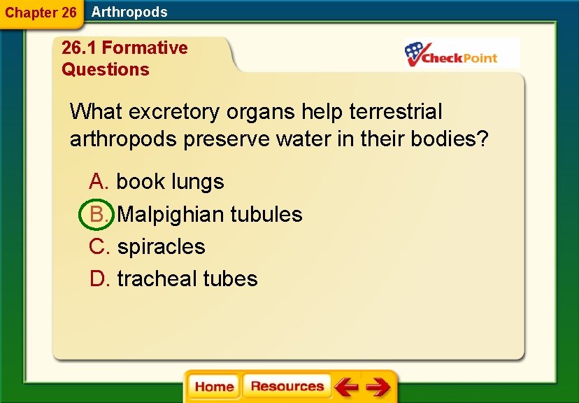 Chapter 26 Arthropods 26. 1 Formative Questions What excretory organs help terrestrial arthropods preserve