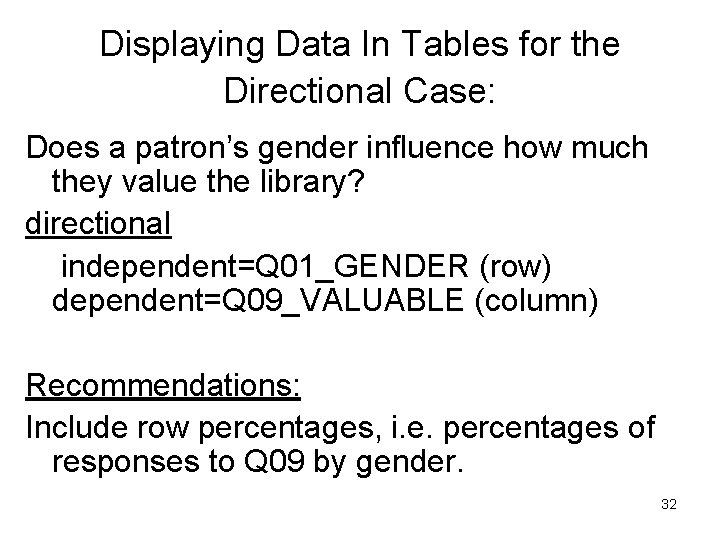 Displaying Data In Tables for the Directional Case: Does a patron’s gender influence how