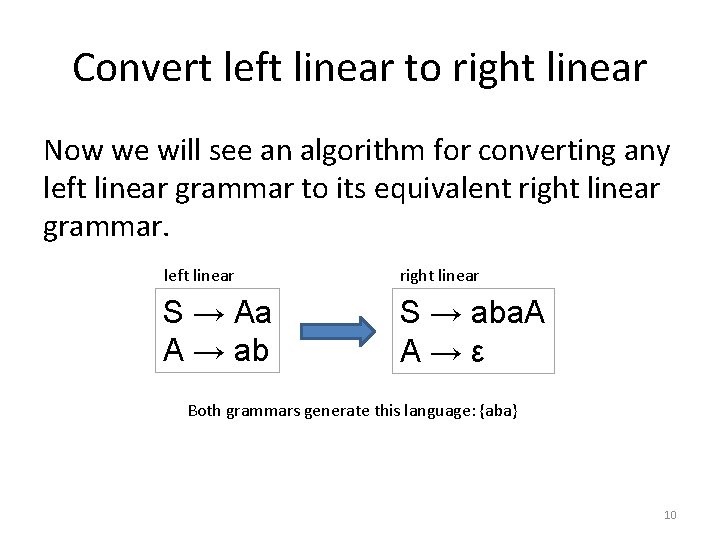 Convert left linear to right linear Now we will see an algorithm for converting