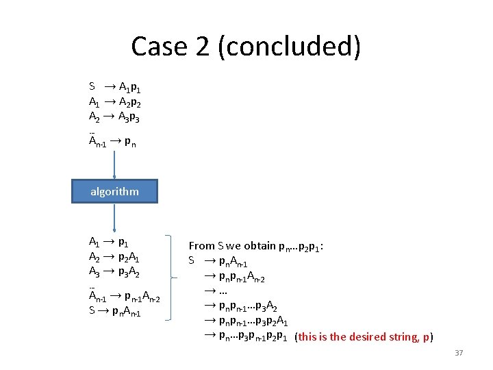 Case 2 (concluded) S → A 1 p 1 A 1 → A 2