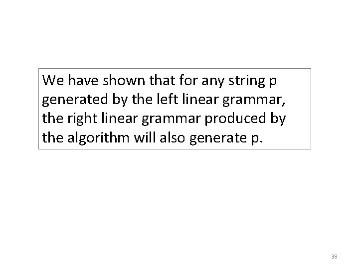 We have shown that for any string p generated by the left linear grammar,